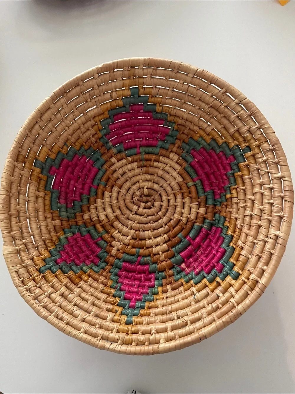 12” x 12” Handwoven Natural and Pink Decorative Woven Basket